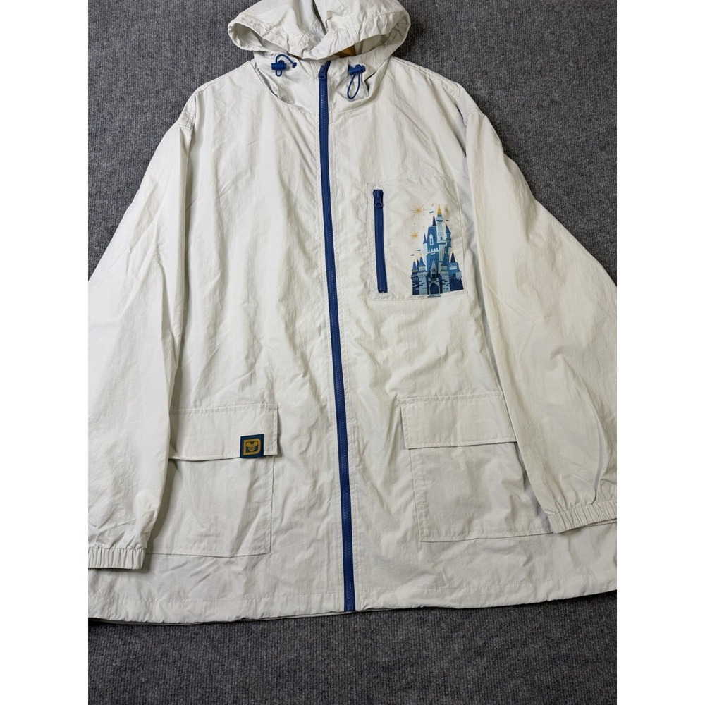 Disney Parks Walt Disney World Hooded Windbreaker Jacket White Blue XXL
